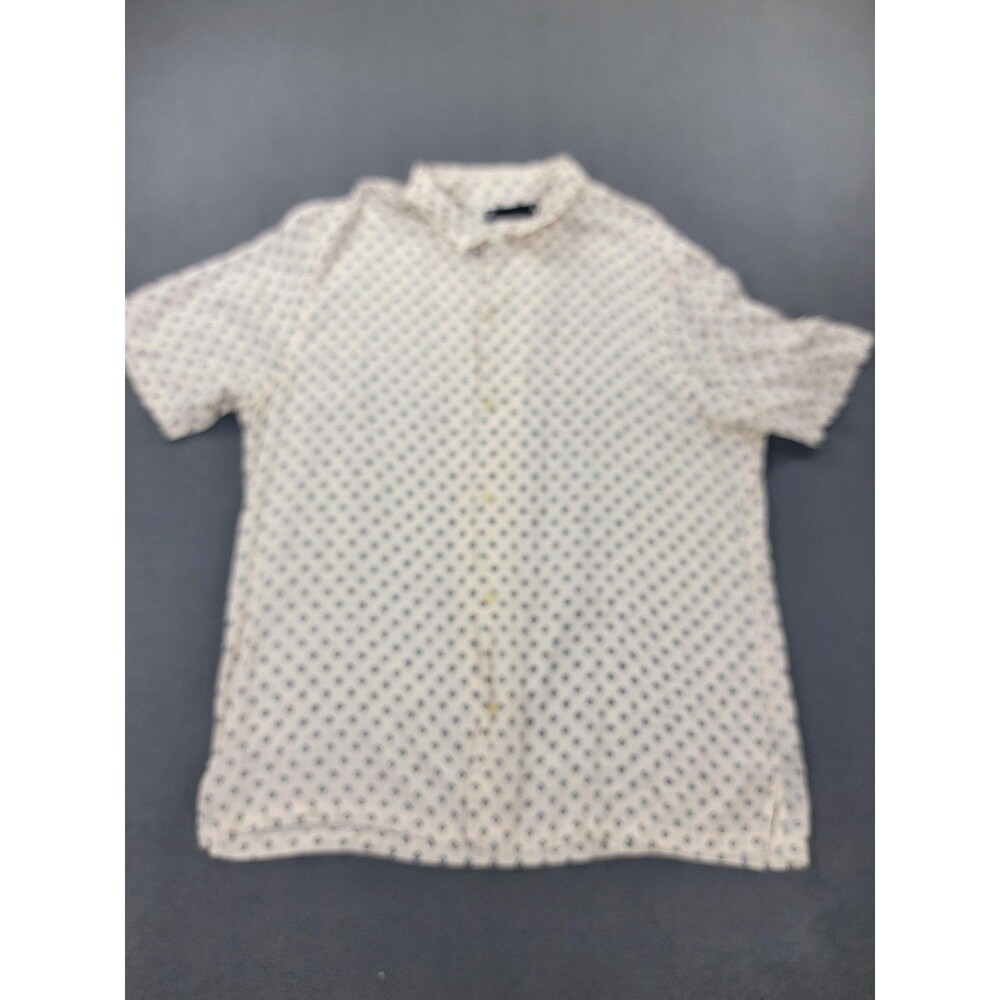 AllSaints Shirt Mens 2XL Beige Horseshoe Print Short Sleeve‎ Button Up Viscose